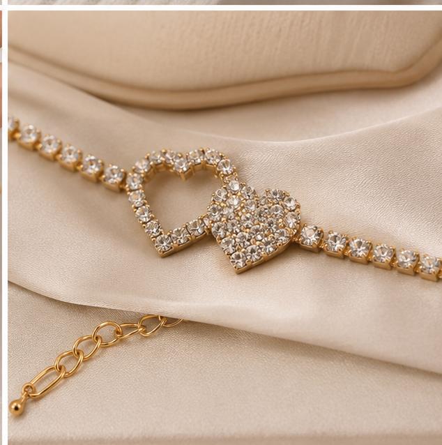 GA Brand Rhinestone Heart Bracelet