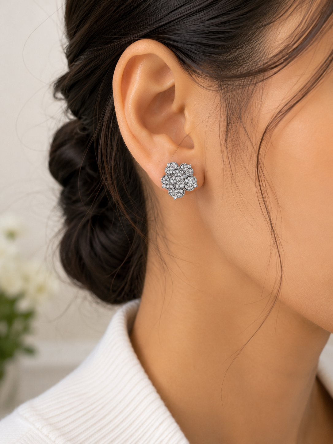 GA Brand Silver Pearl Flower Earrings