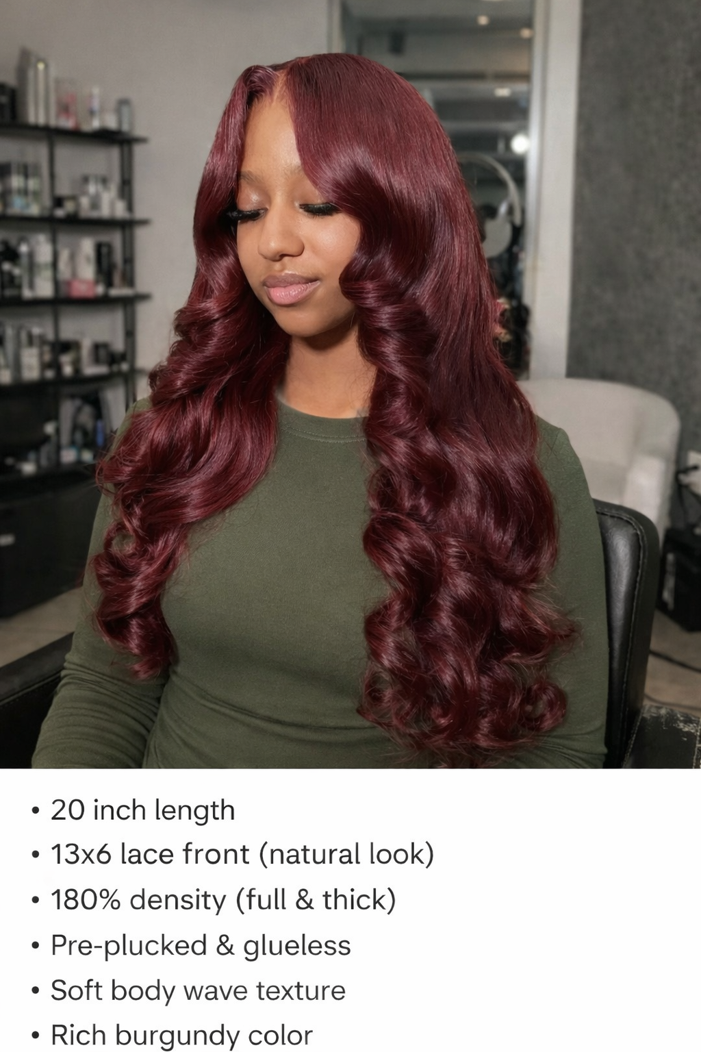 GA Brand Burgundy Body Wave Wig -20 inch 13x6 Lace Front Human Hair