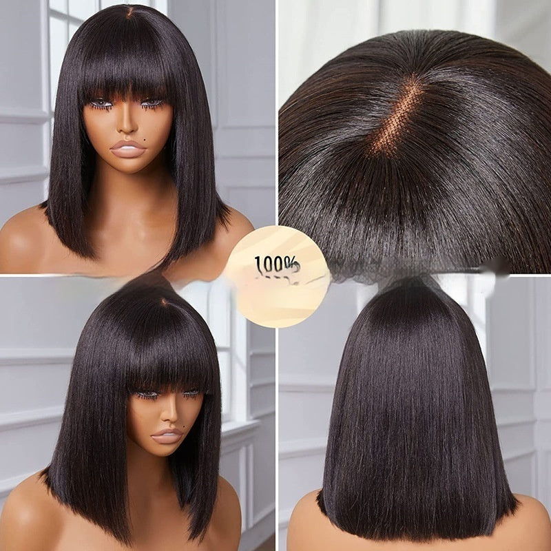 Natural Bob Lace Bangs Wig