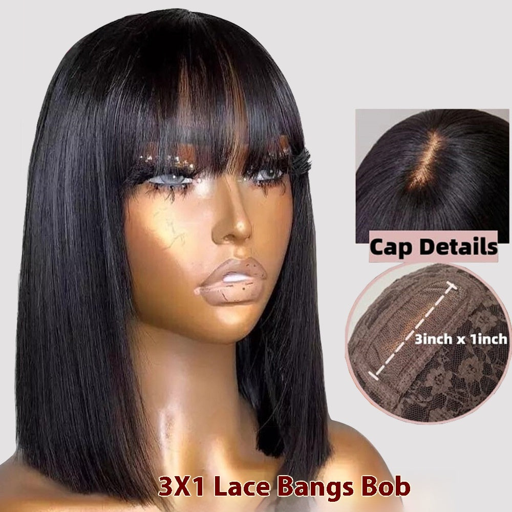 Natural Bob Lace Bangs Wig