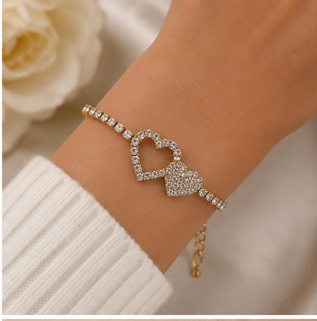 GA Brand Rhinestone Heart Bracelet