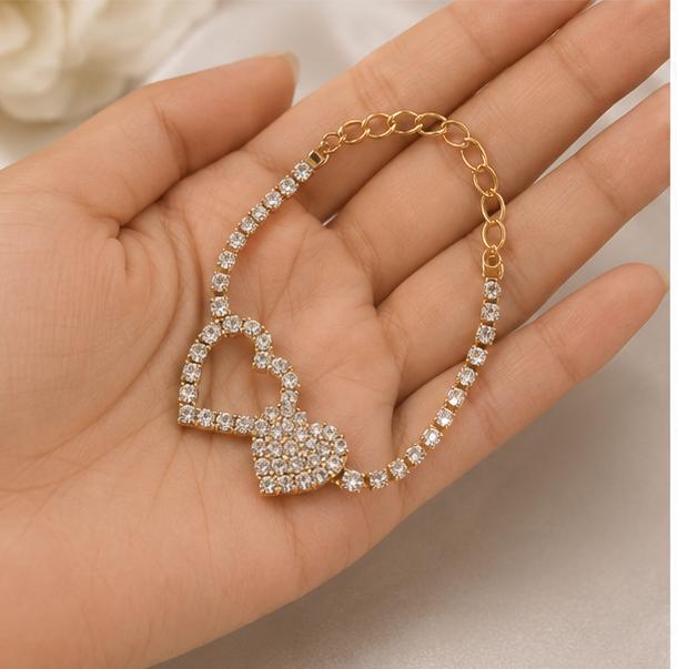 GA Brand Rhinestone Heart Bracelet