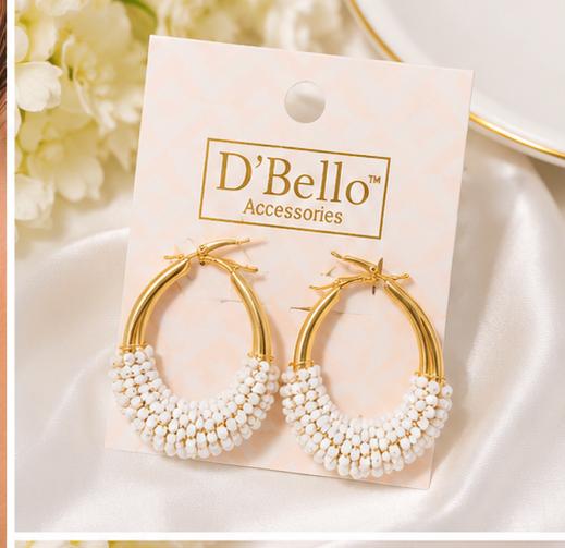 GA Brand White Beaded Gold Hoop Earrings