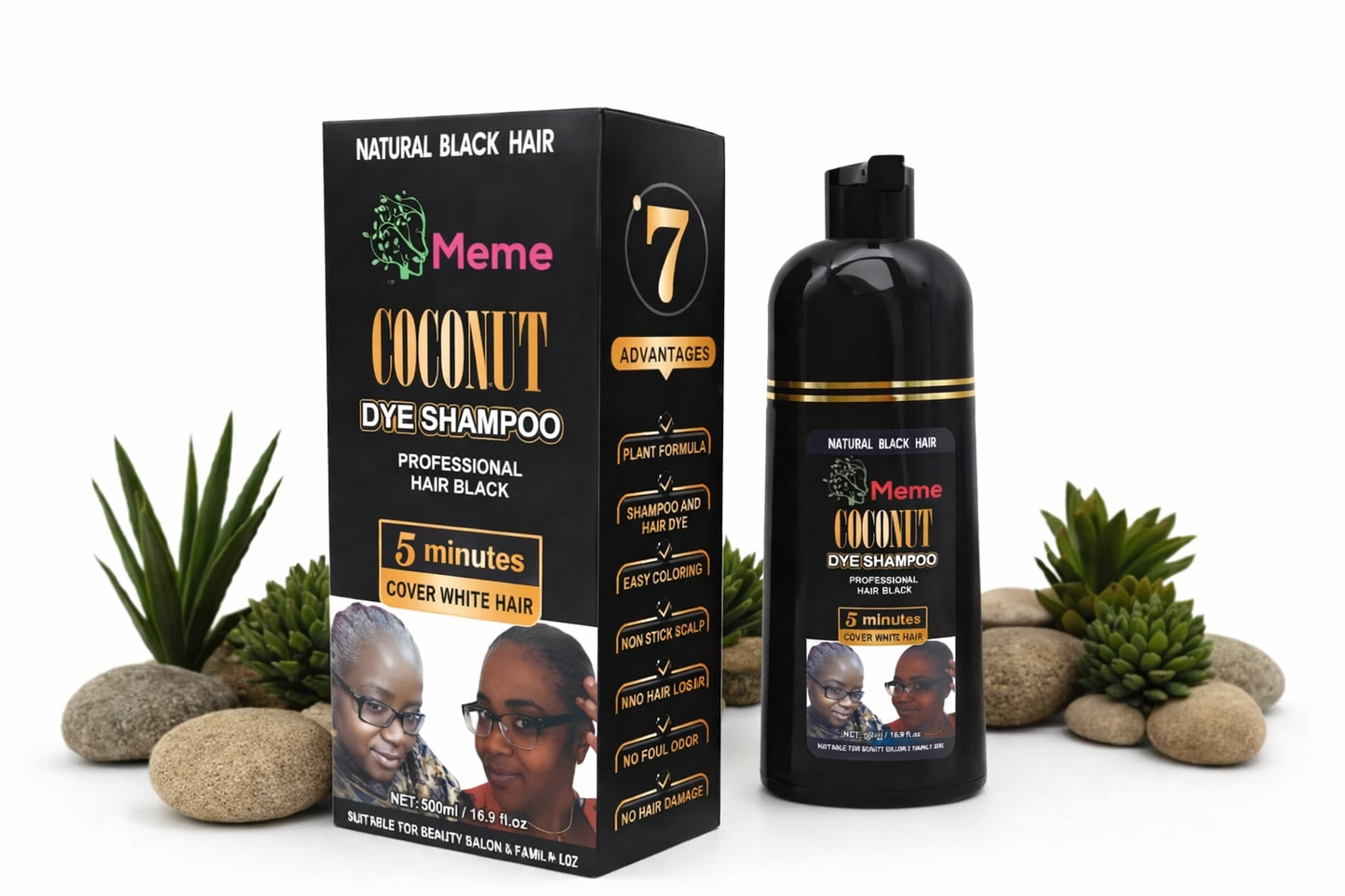 Coconut Dye Shampoo – Cover Gray Hair in 5 Minutes | Natural Black Hair