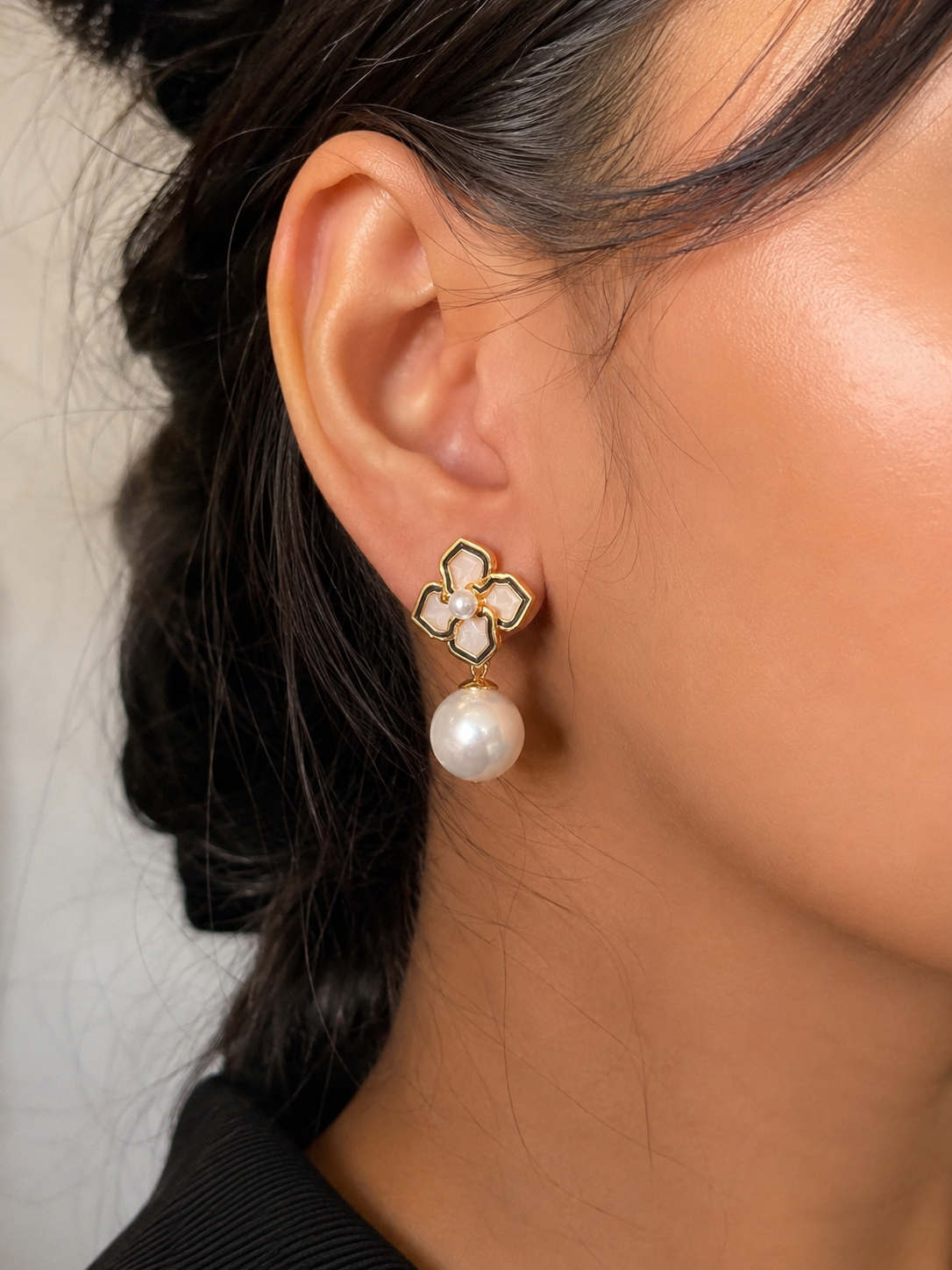 GA Brand Pearl Flower Drop Earrings