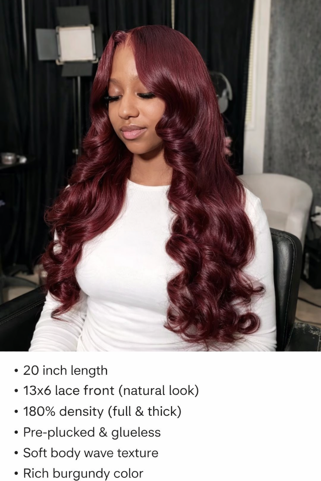 GA Brand Burgundy Body Wave Wig -20 inch 13x6 Lace Front Human Hair